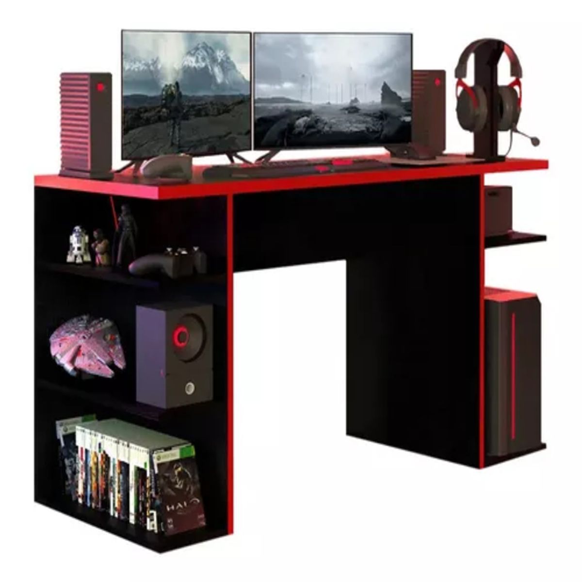 TU MESITA - Escritorio Moderno con repisas Topacio color Negro/Rojo TU MESITA
