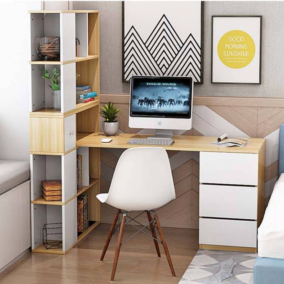 TU MESITA - Escritorio Moderno con Estantes Melly DunaBlanco TU MESITA