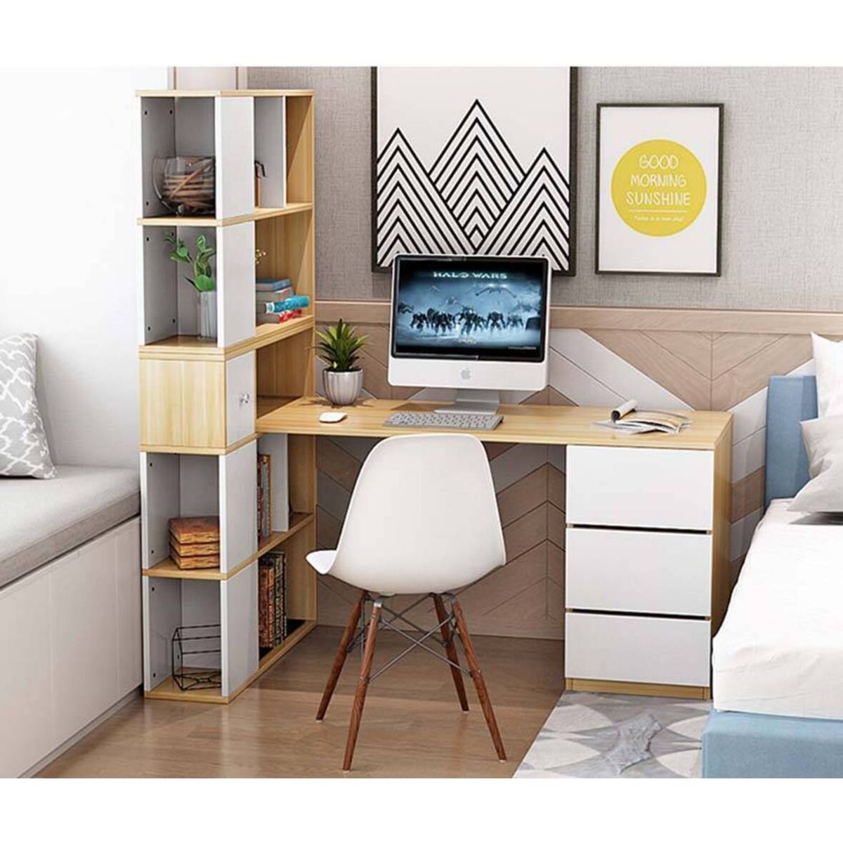 TU MESITA - Escritorio Moderno con Estantes Melly DunaBlanco TU MESITA