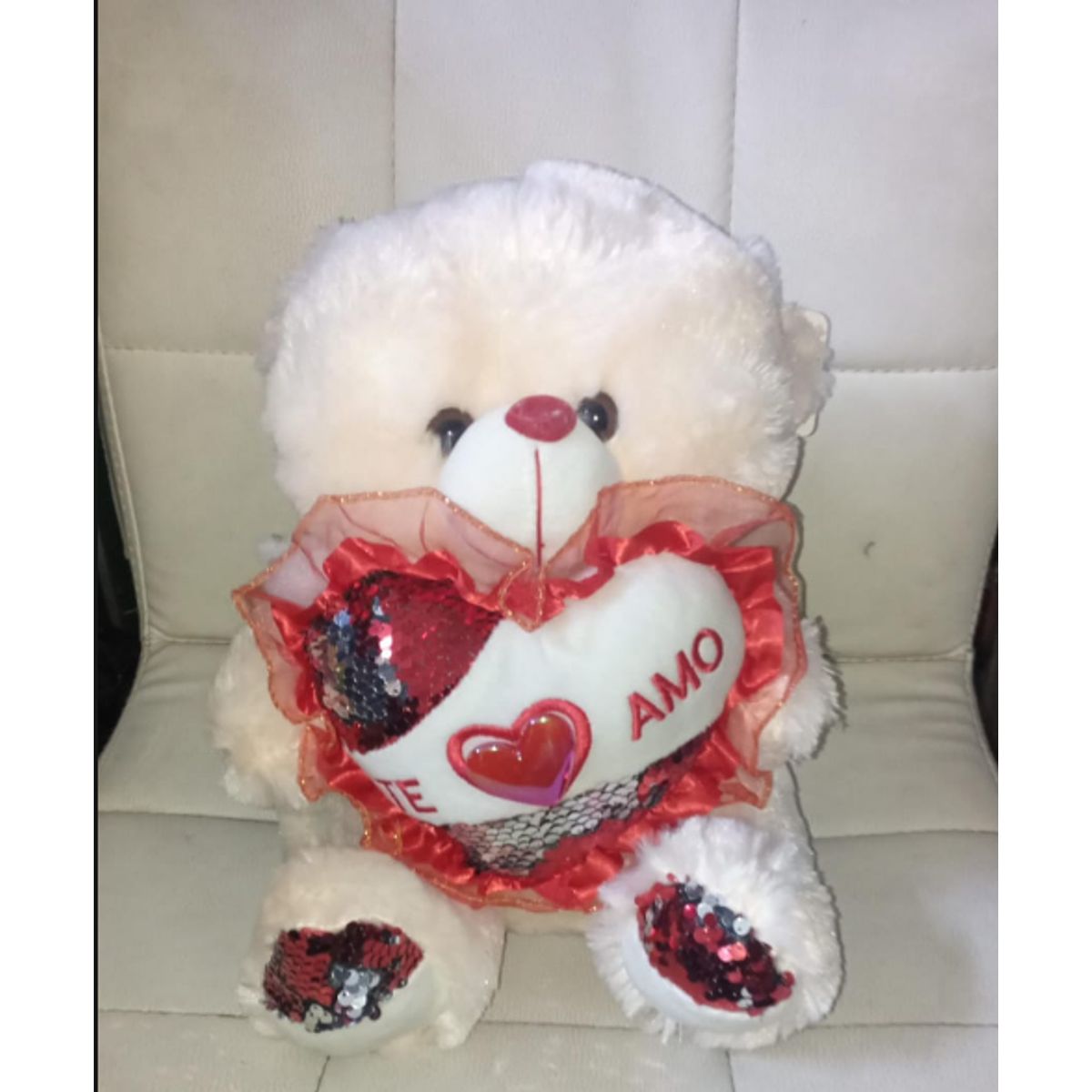 GENERICO - PELUCHES CON CORAZON CON LENTEJUELAS EN LA PATAS  45CM