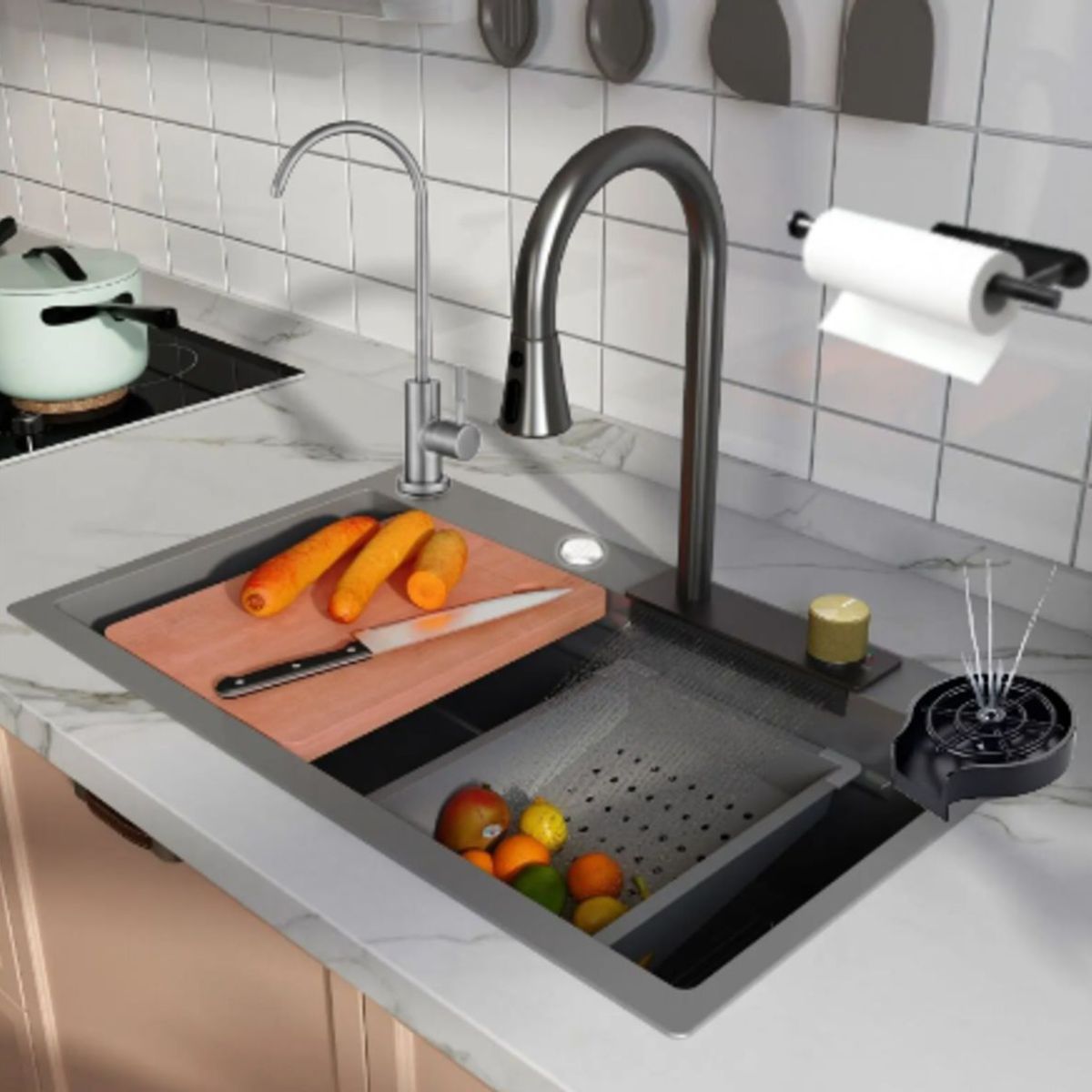 GREEN HOUSE - LAVADERO 75x46x23CM DE COCINA PORTA CUCHILLO ACERO NEGRO