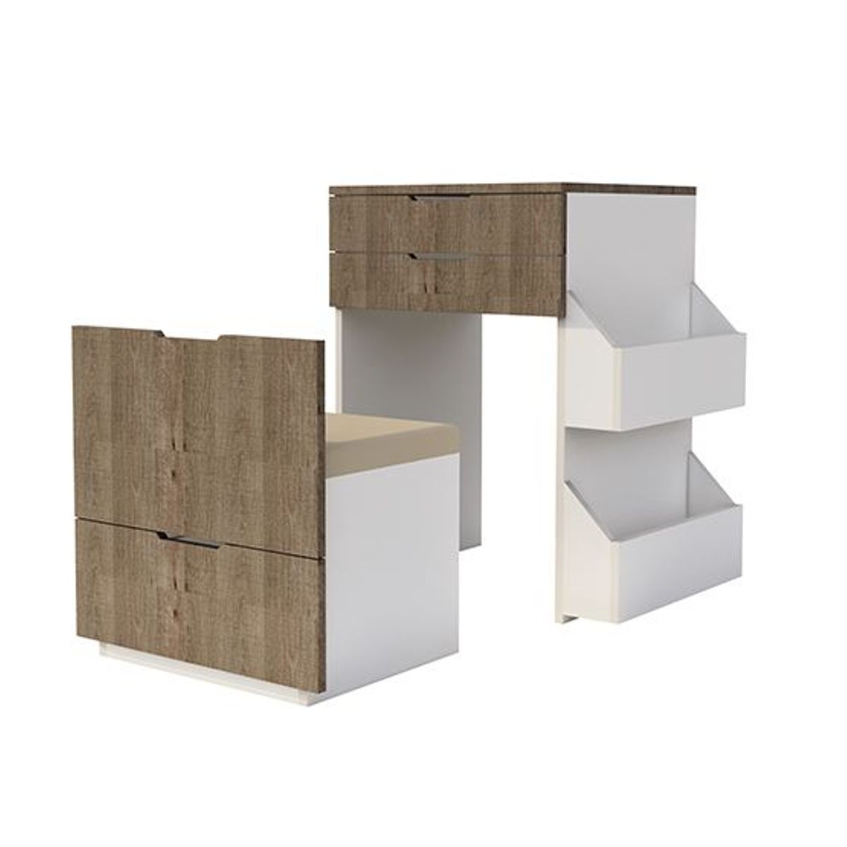 BARAKA HOME - Tocador Joyero Brezo Con Espejo Abatible - Macchiato y Blanco