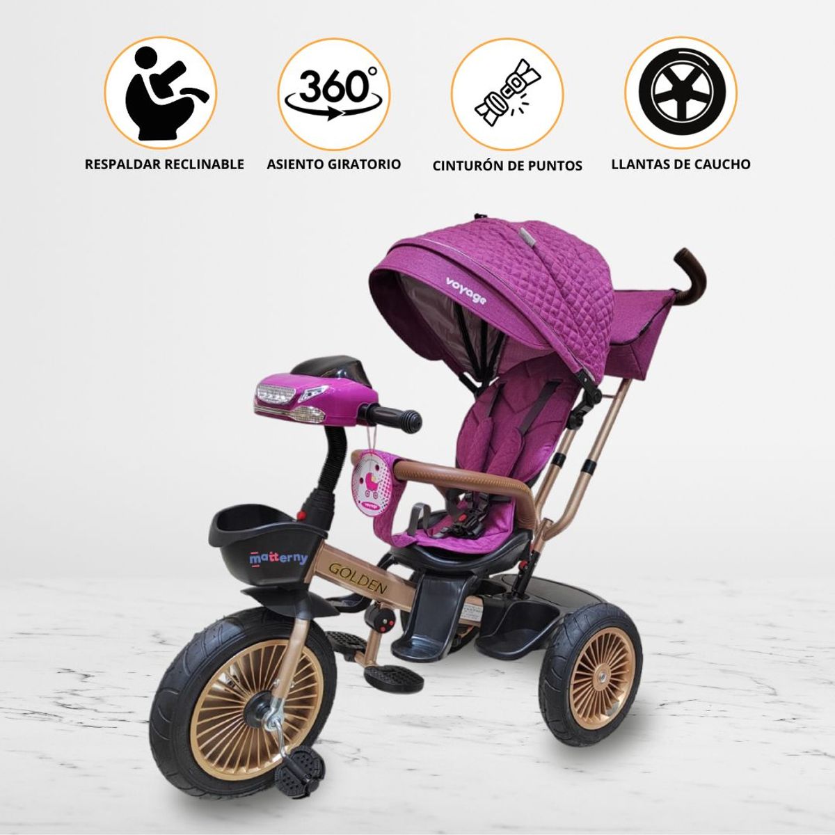 VOYAGE - Triciclo Giratorio para Niños «GOLDEN» Purple