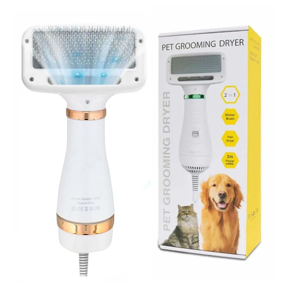 ROSH - Cepillo Secador 2 en 1 para Mascotas Gatos Perros