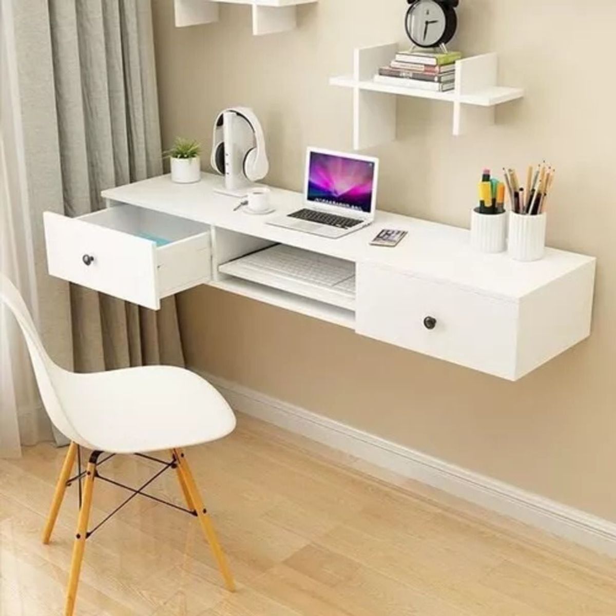 TU MESITA - Escritorio Flotante moderno 2 cajones Leonidas color Blanco TU MESITA