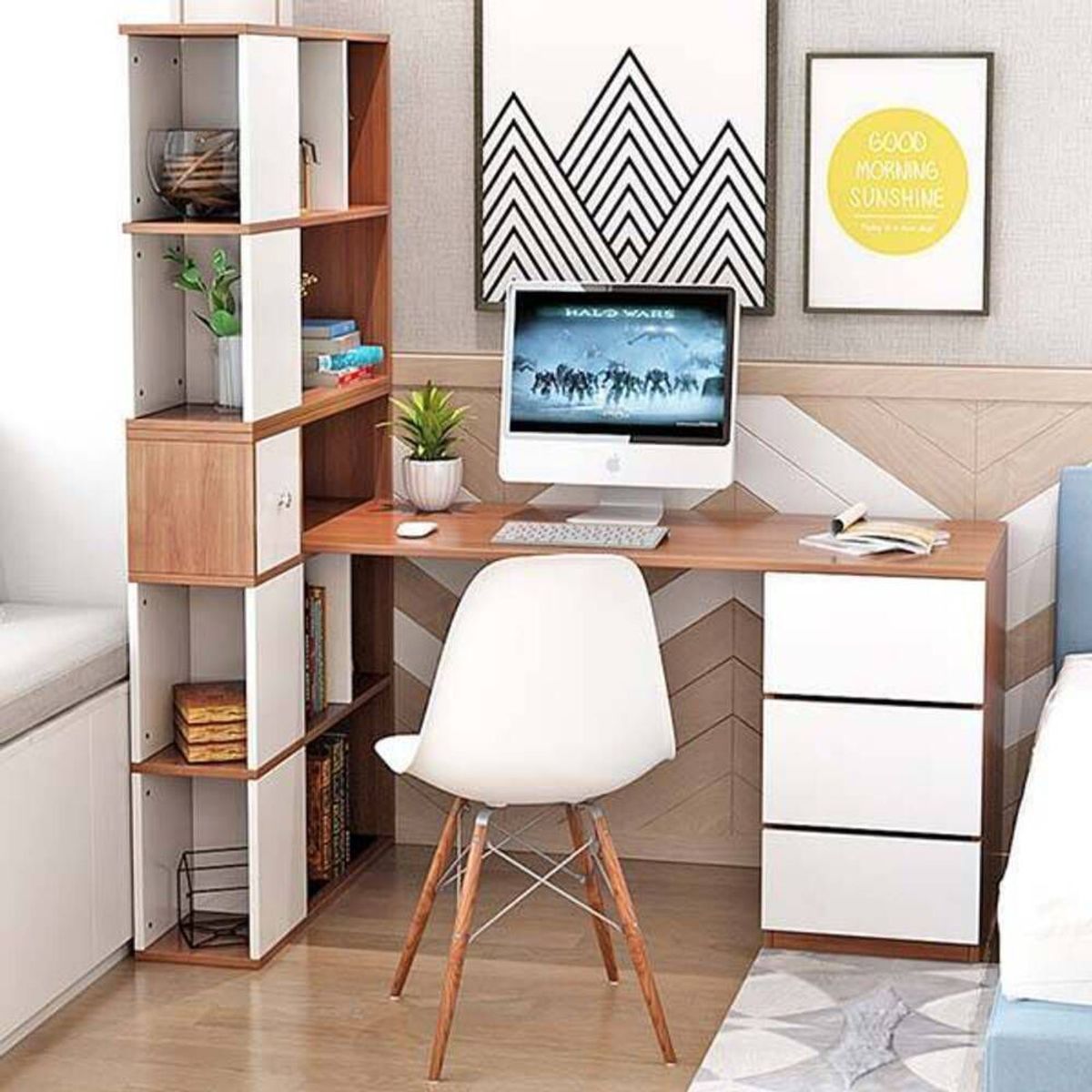 TU MESITA - Escritorio Moderno con Estantes Melly MarrónBlanco TU MESITA