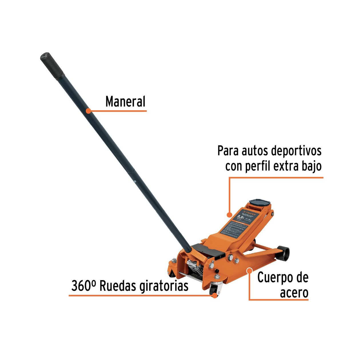 TRUPER - Gato hidráulico profesional de patín 3.5 toneladas, elevación rápida