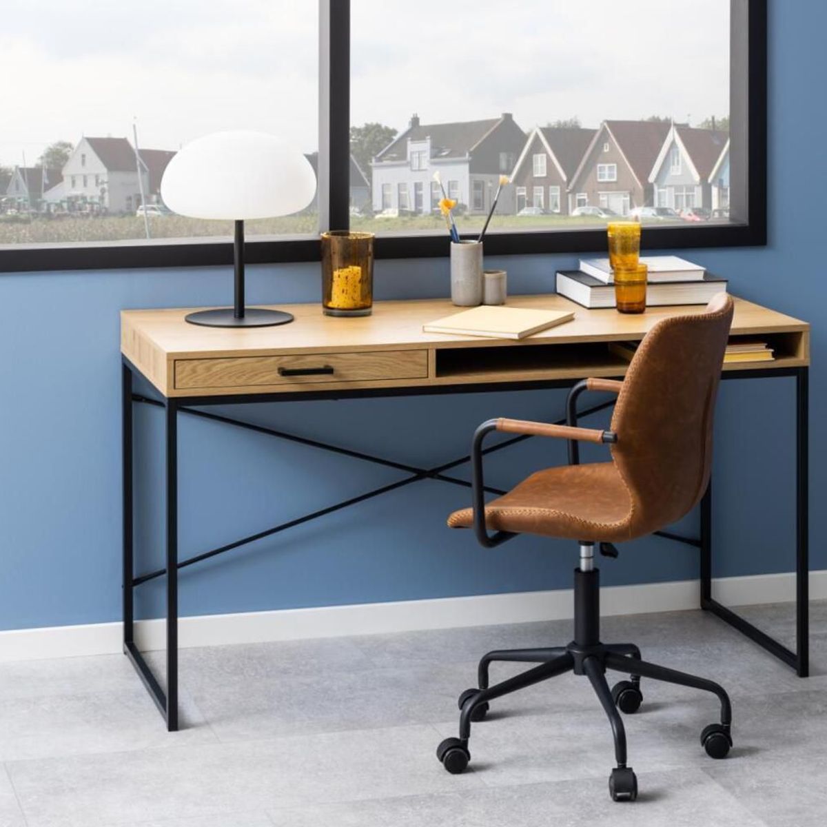 TU MESITA - Escritorio Industrial Dibu color Duna/Negro TU MESITA 1 cajón