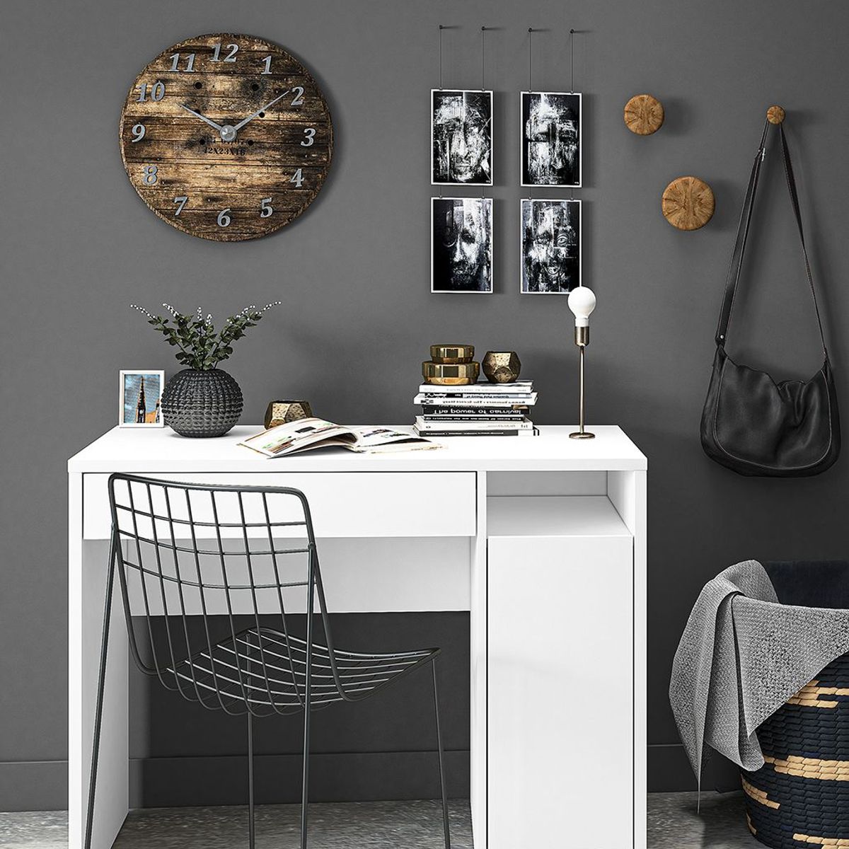 TU MESITA - Escritorio Clásico Ortega color Blanco 1 cajón 1 puerta TU MESITA