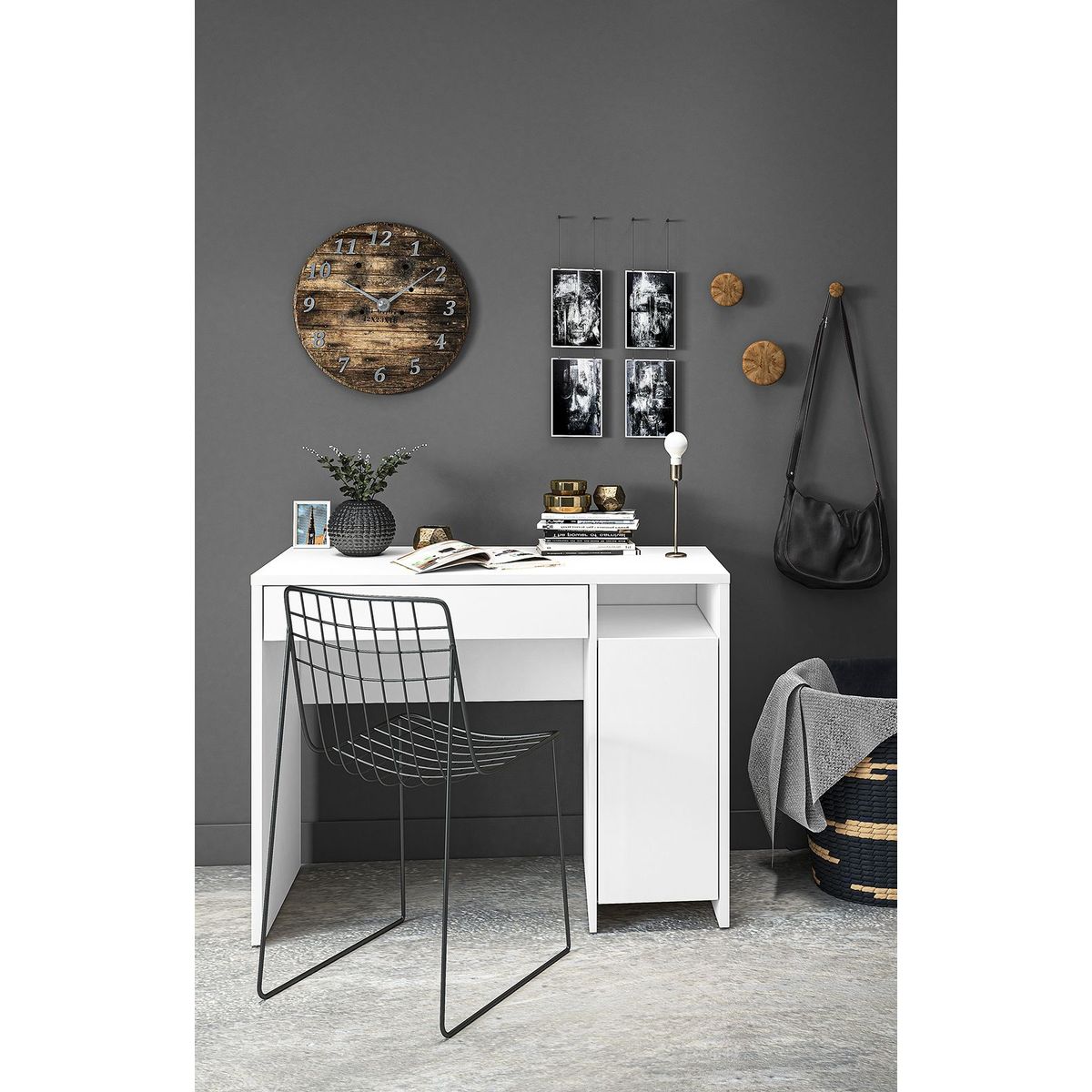 TU MESITA - Escritorio Clásico Ortega color Blanco 1 cajón 1 puerta TU MESITA