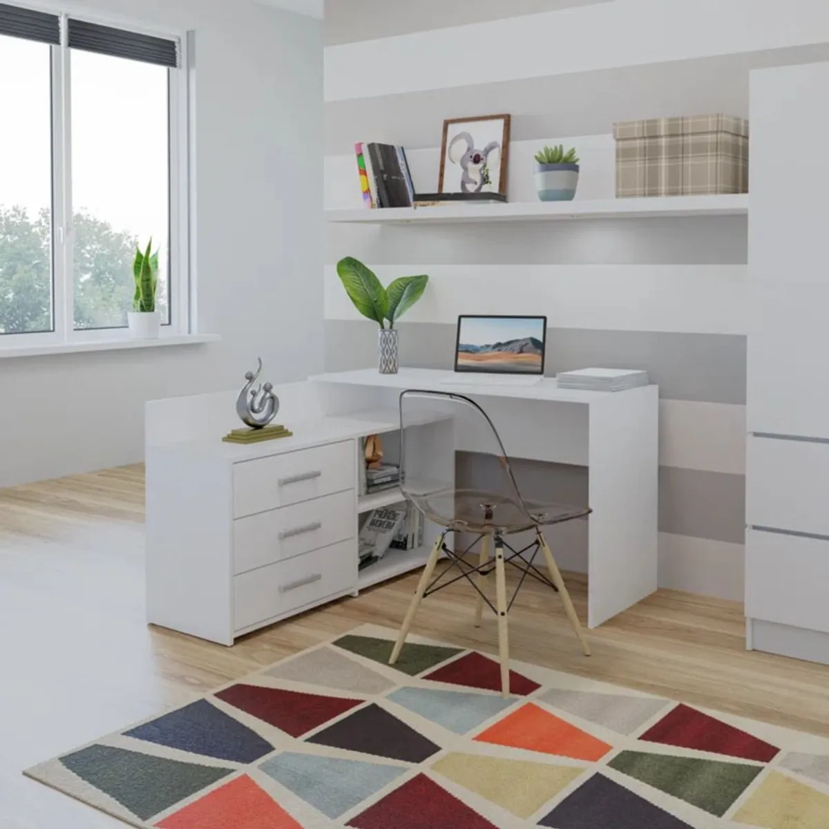 TU MESITA - Escritorio Moderno en L Australia Blanco TU MESITA