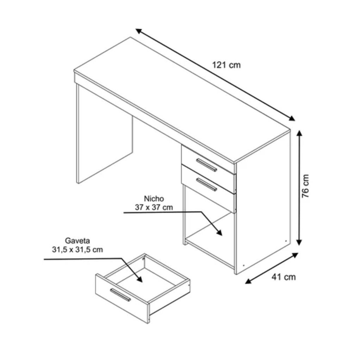 TU MESITA - Escritorio Moderno Jordy 2 Cajones Negro TU MESITA