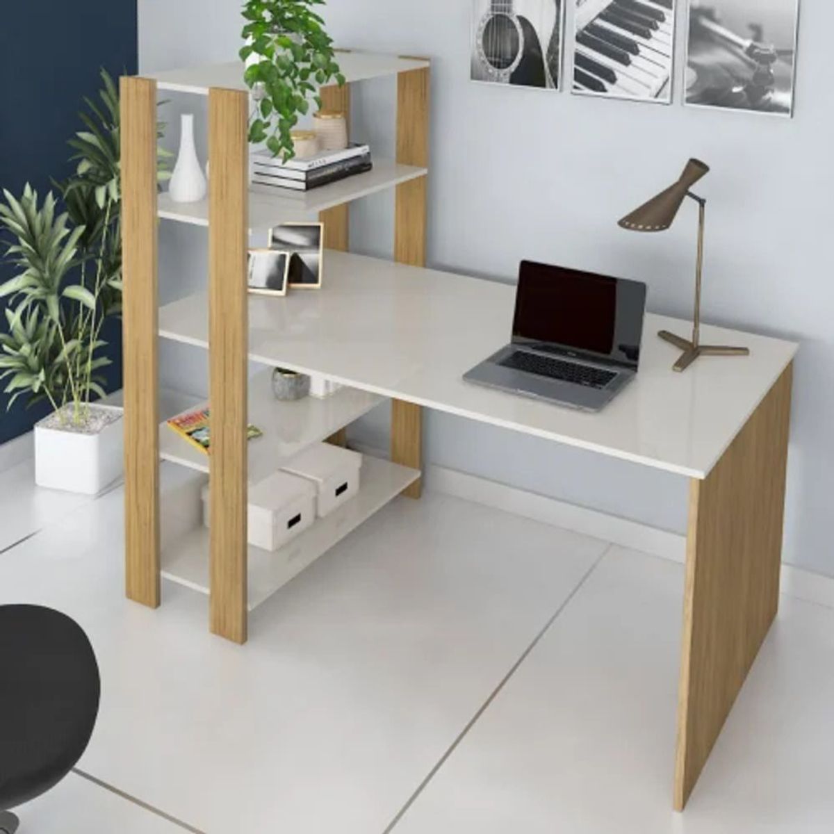 TU MESITA - Escritorio Moderno con Estantes Enzo Blanco/Duna TU MESITA