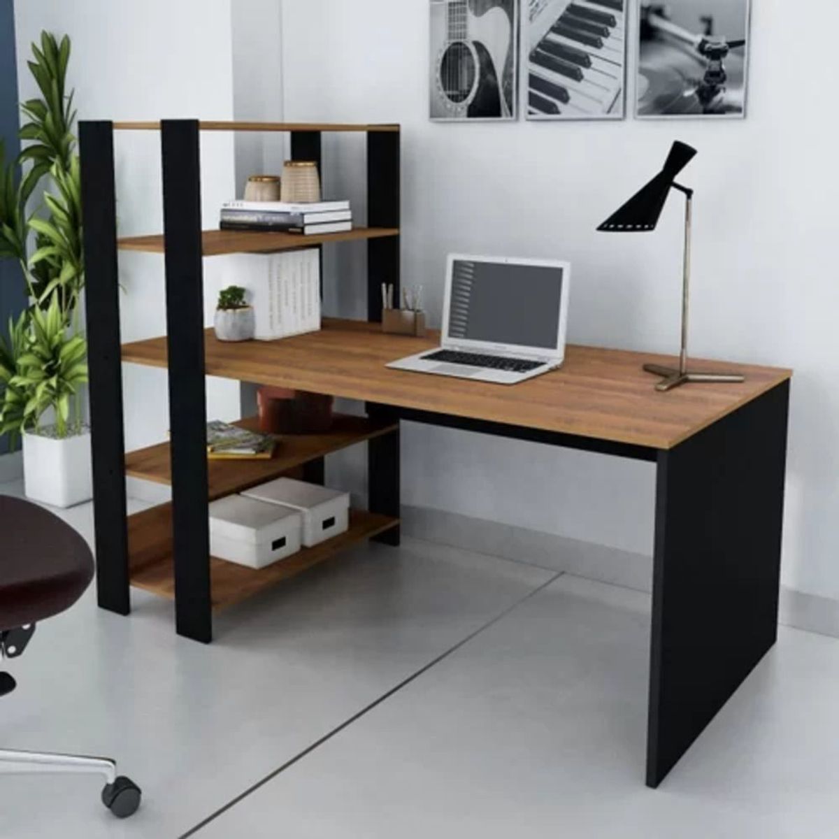 TU MESITA - Escritorio Moderno con Estantes Enzo Marrón/Negro TU MESITA