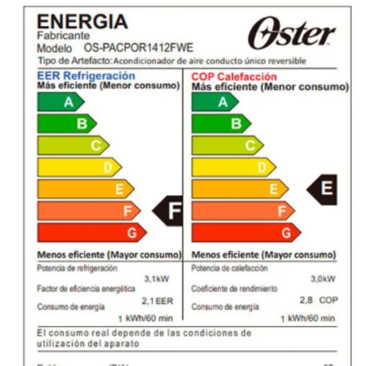 OSTER - Aire Acondicionado Portátil Oster 14,000 BTU OS-PACPOR1412FWE