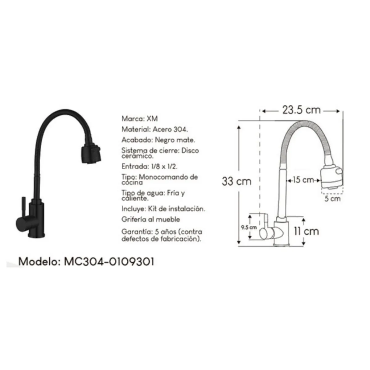 GENERICO - Mezcladora de cocina Negro MC304-0109301 Acero Inoxidable