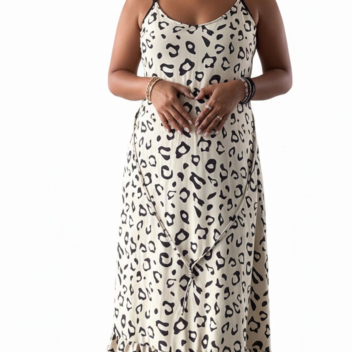 GENERICO - Vestido Maternal Tiritas Broche y Top Lactancia CremasAdornosNegro