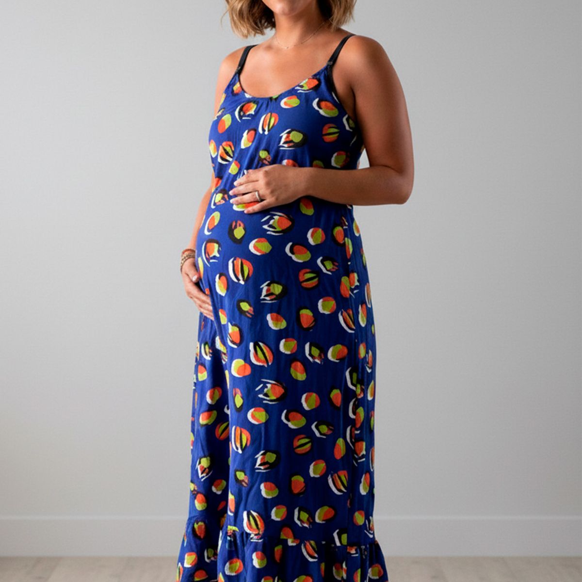 GENERICO - Vestido Maternal Tiritas Broche y Top Lactancia AzulFrutas