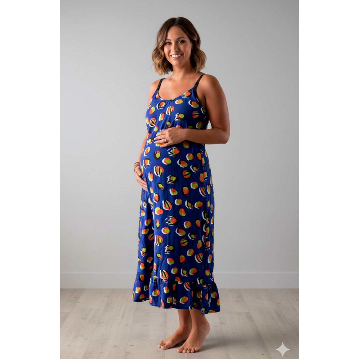 GENERICO - Vestido Maternal Tiritas Broche y Top Lactancia AzulFrutas