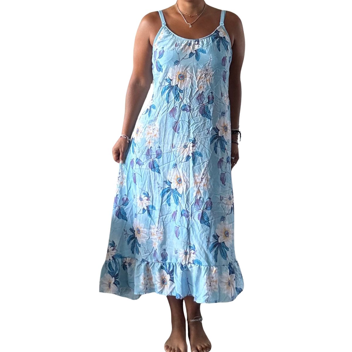 GENERICO - Vestido Maternal Tiritas Broche y Top Lactancia CelesteFlores