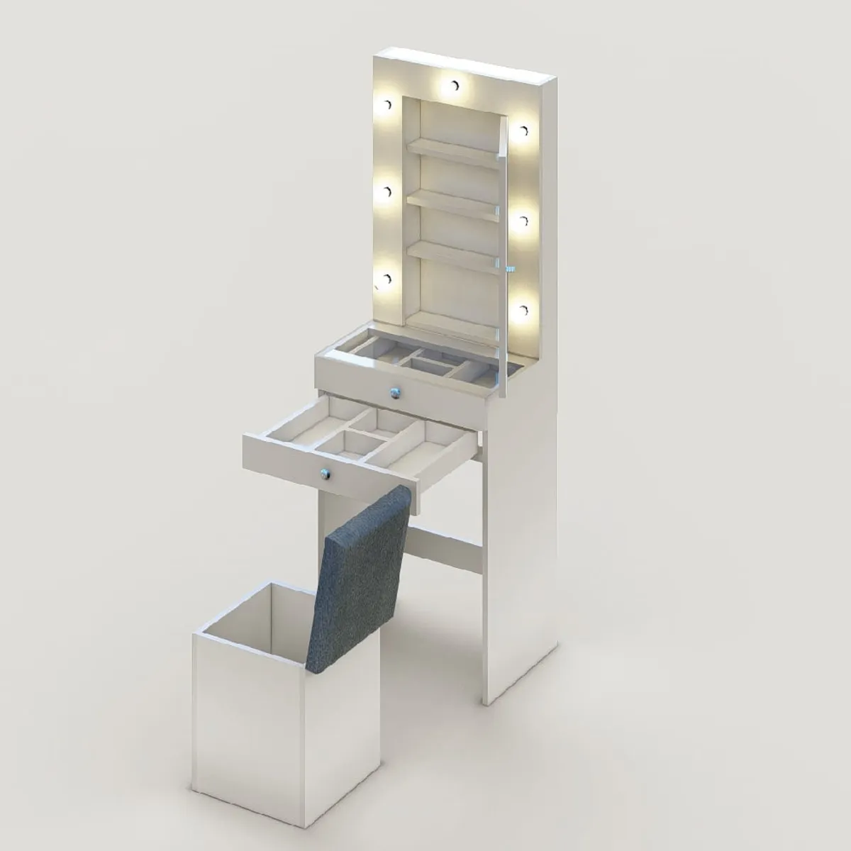 BARAKA HOME - Tocador Baraka Home Melamina Blanco Con Espejo Y Banco