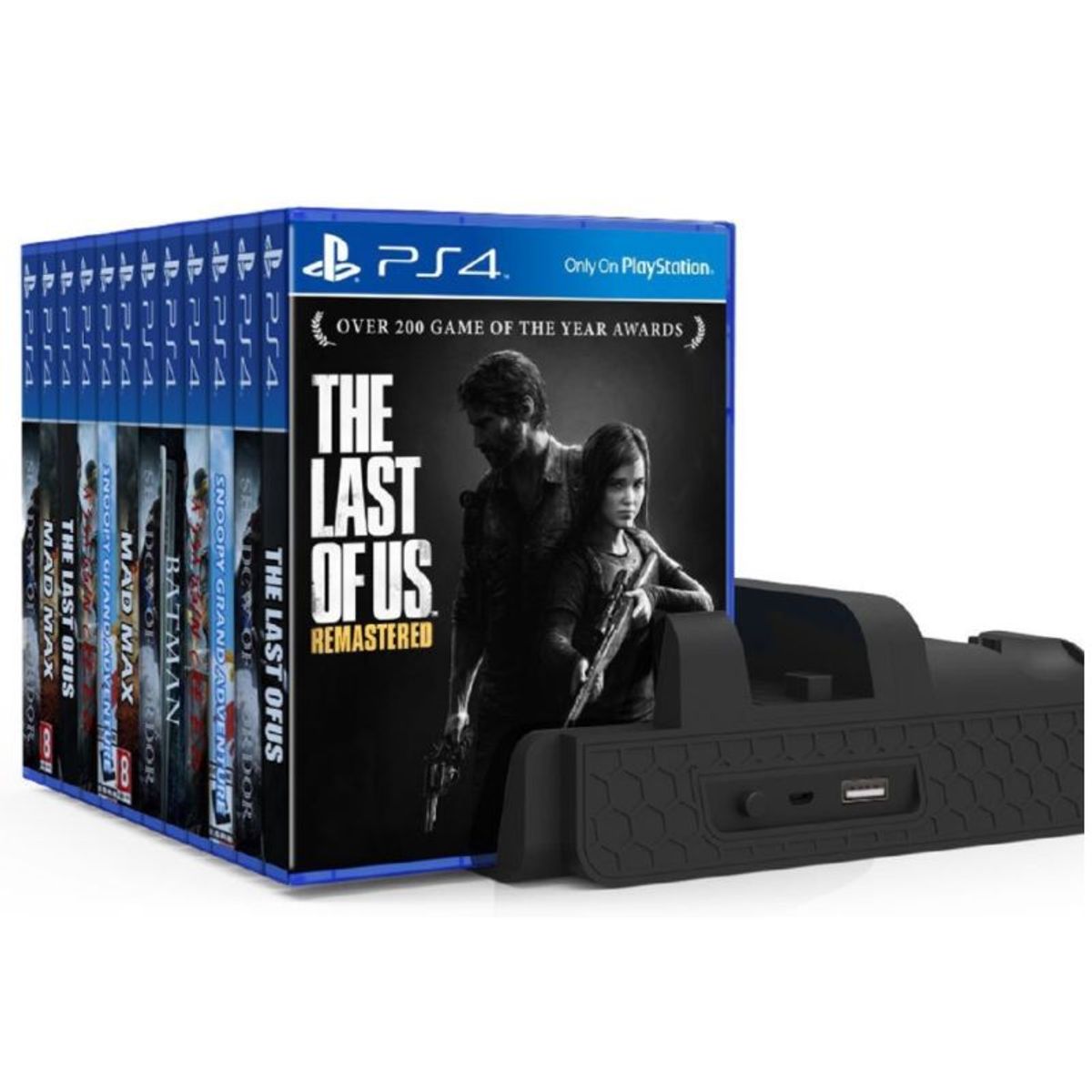 VARIOS - Base PS4 Slim / Pro 4 en 1 Stand, Cargador Mandos, Cooler, Portajuegos