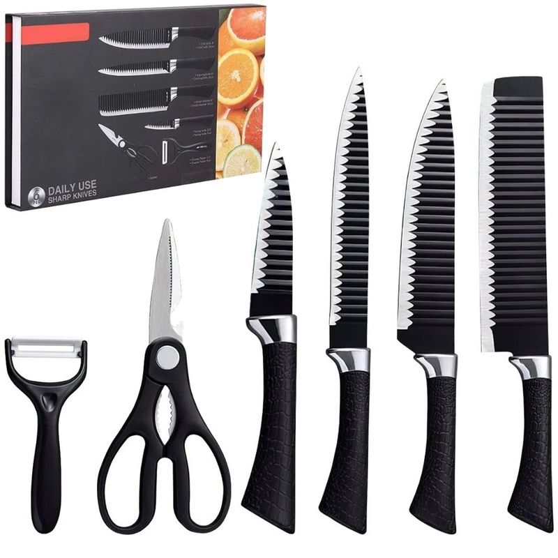 MINARI - Set de Cuchillos de Cocina 6 piezas Acero Inoxidable Negro CN9