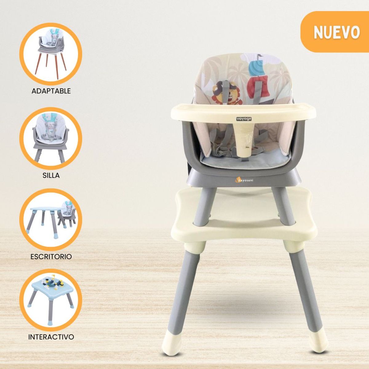 VOYAGE - Silla de Comer para Bebés «MULTIFUNCIONAL» Beige