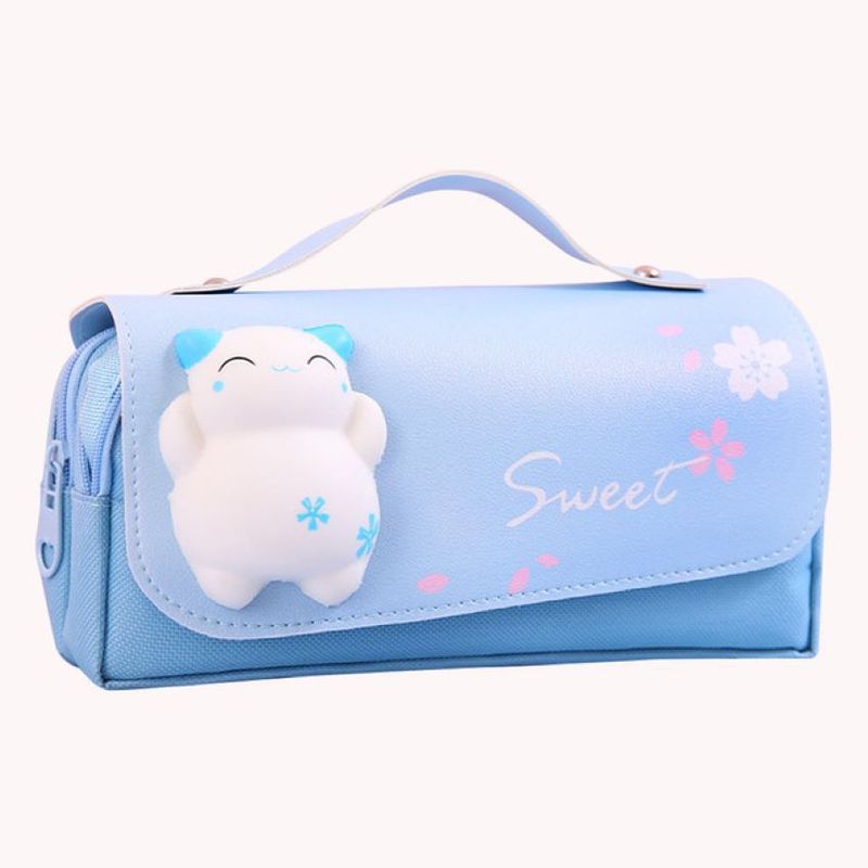 GENERICO - CARTUCHERA ANTIESTRES SQUISHY KAWAI GATITO CELESTE