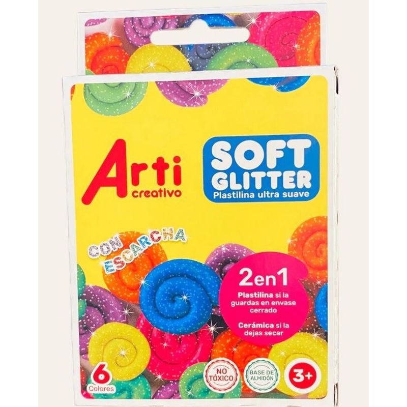 GENERICO - 6 Plastelina Soft Glitter Arti Creativo