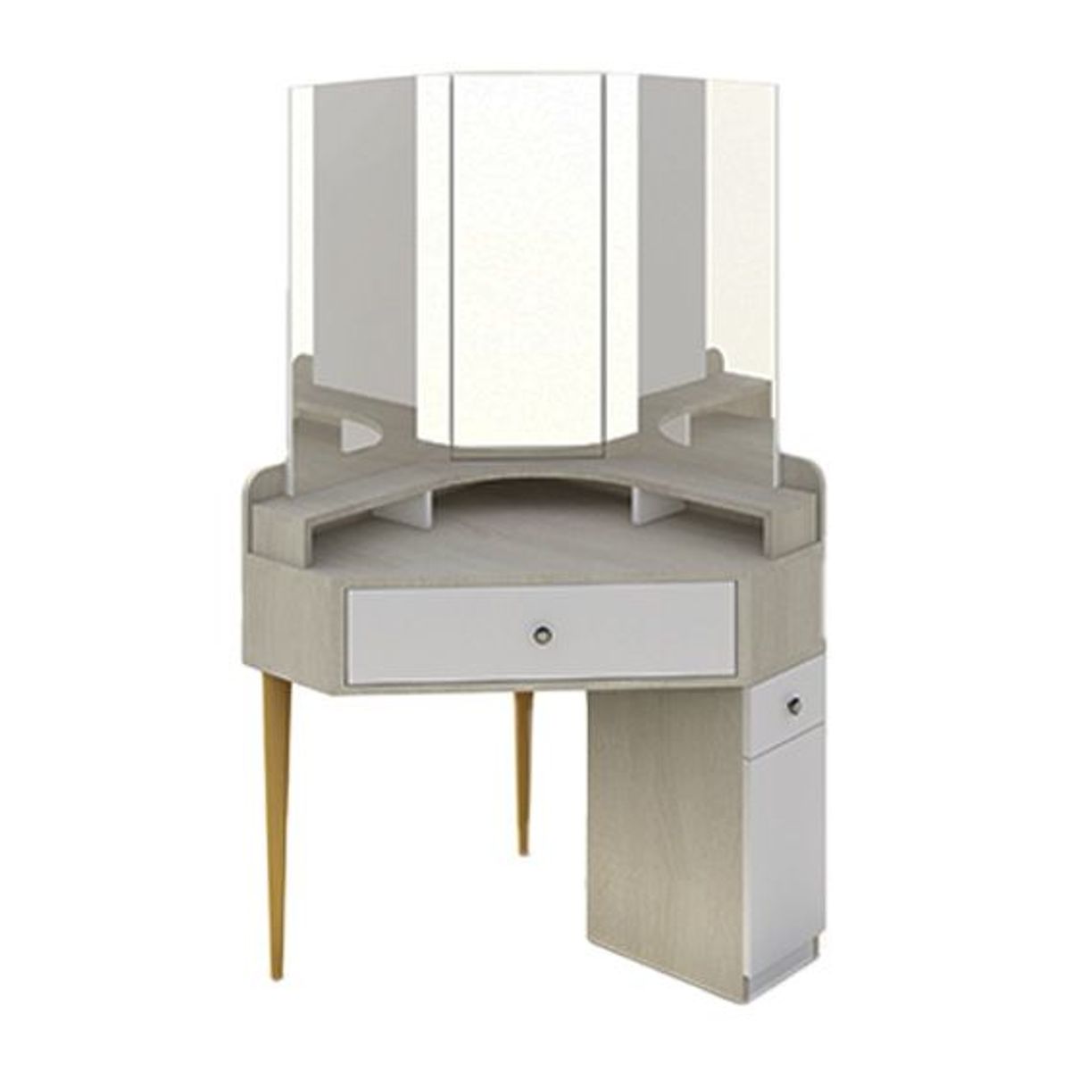 BARAKA HOME - Tocador Esquinero Poppy Con Espejo- Polar y Blanco