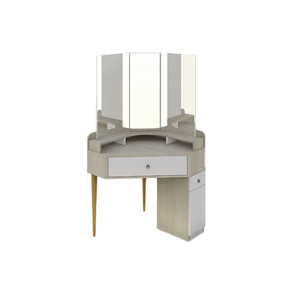 BARAKA HOME - Tocador Esquinero Poppy Con Espejo- Polar y Blanco