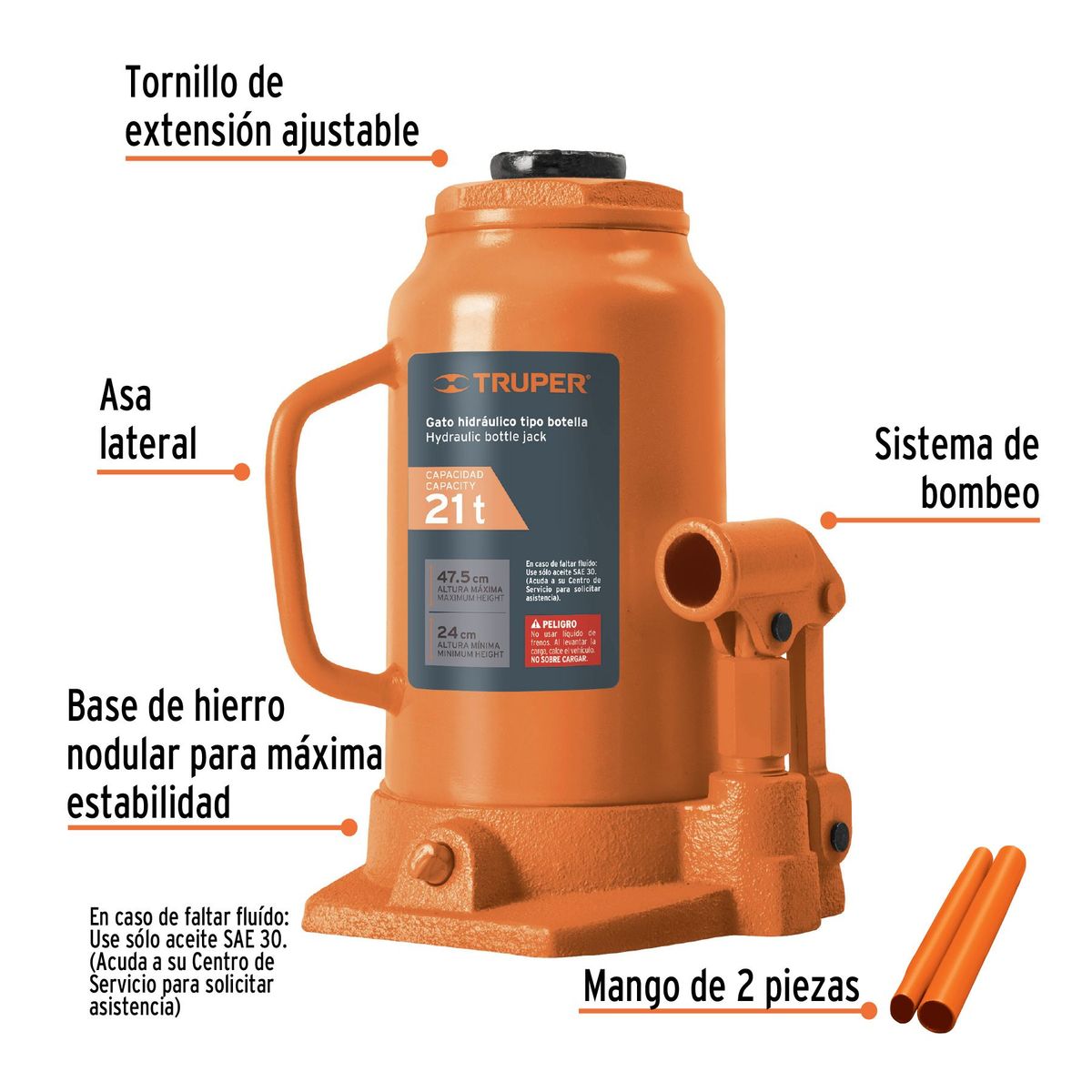 TRUPER - Gato hidráulico de botella de 21Ton