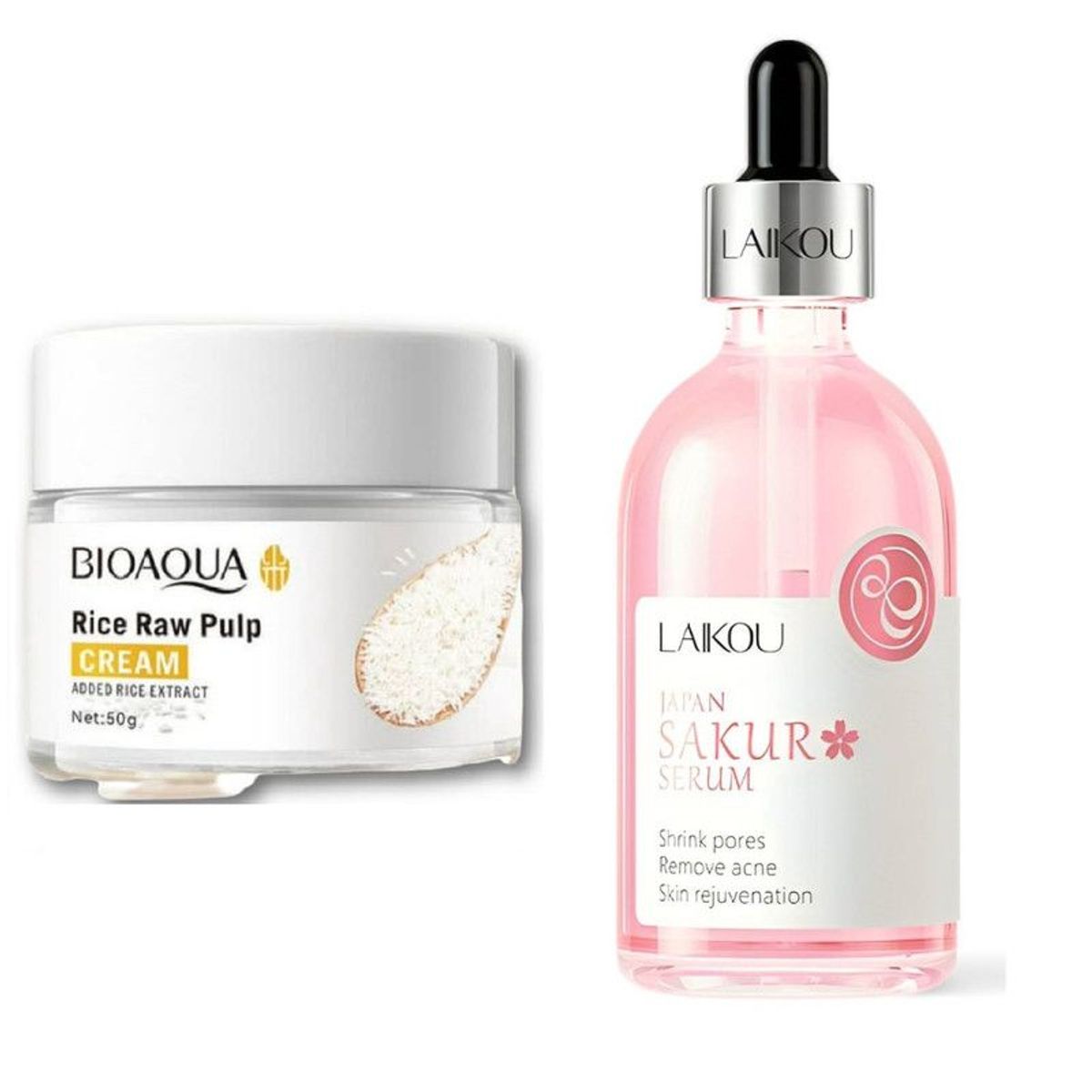BIOAQUA - PACK CREMA ACLARANTE DE ARROZ BIOAQUA Y SERUM JAPAN SAKURA LAIKOU