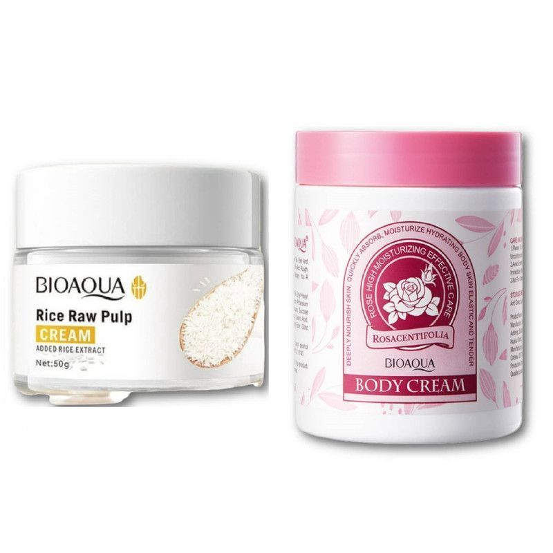 BIOAQUA - PACK CREMA ACLARANTE DE ARROZ BIOAQUA Y CREMA PARA EL CUERPO ROSAS