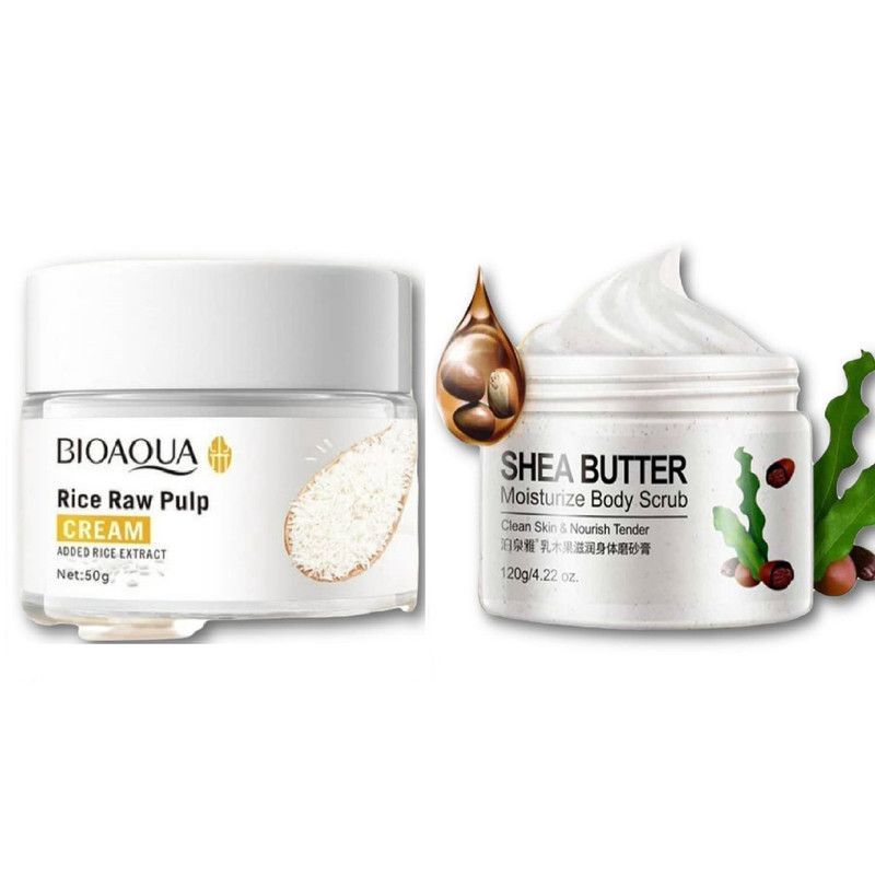 BIOAQUA - PACK CREMA ACLARANTE DE ARROZ BIOAQUA EXFOLIANTE CORPORAL SHEA BUTTER