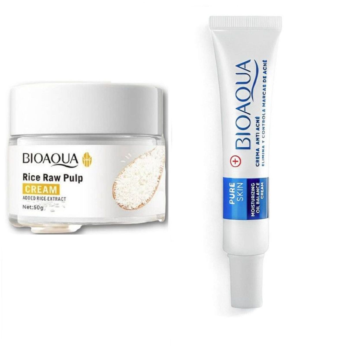 BIOAQUA - PACK CREMA ACLARANTE DE ARROZ Y CREMA PURE SKIN ANTIACNÉ