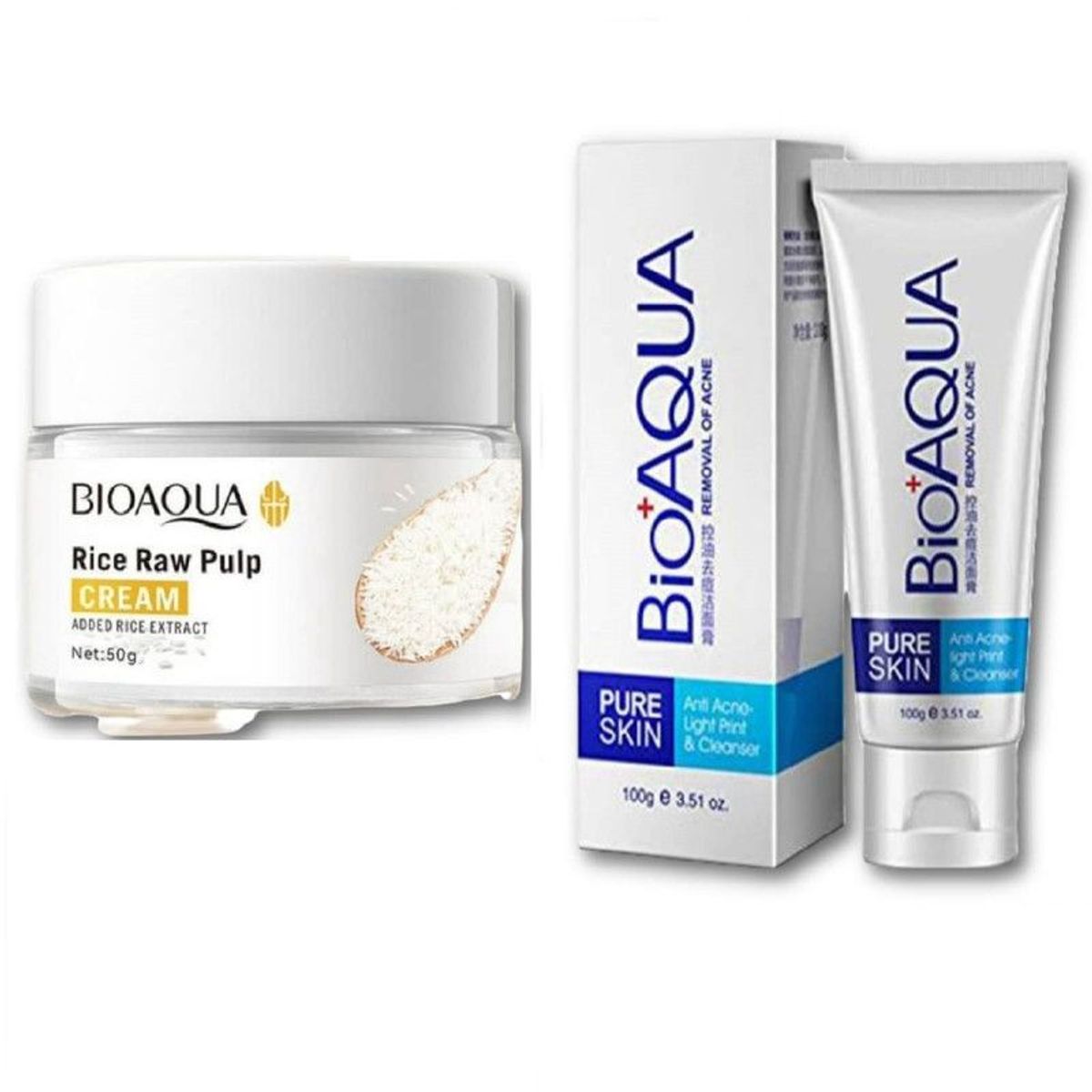 BIOAQUA - PACK CREMA ACLARANTE DE ARROZ Y GEL LIMPIADOR ANTI ACNÉ BIOAQUA
