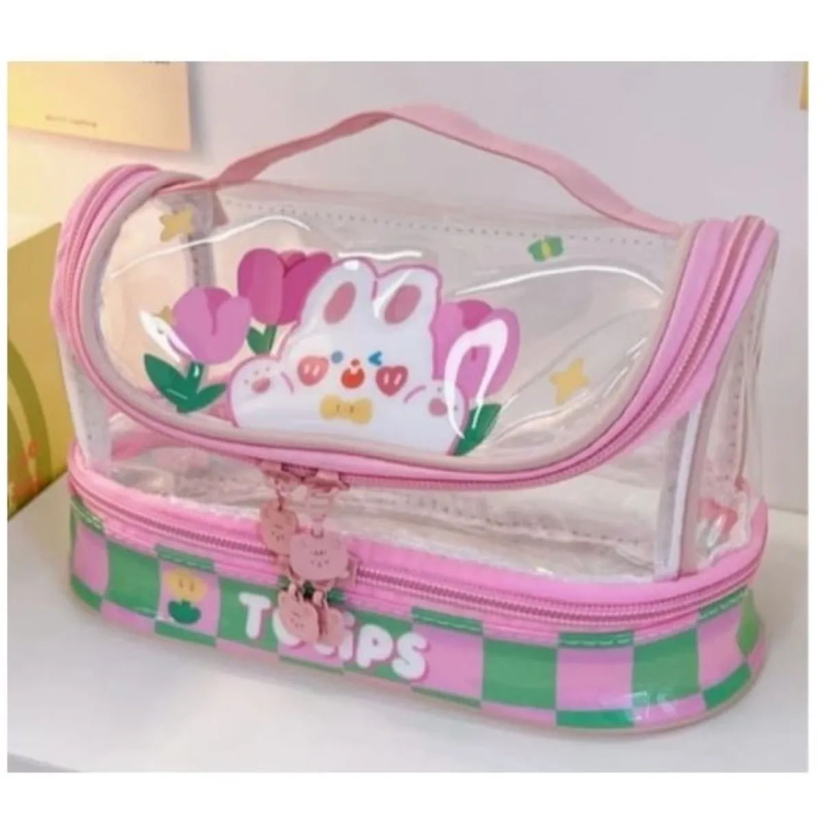 GENERICO - CARTUCHERA  NECESER DOBLE COMPARTIMENTO KAWAI ROSADO