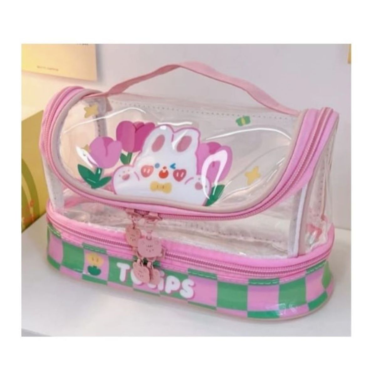 GENERICO - CARTUCHERA  NECESER DOBLE COMPARTIMENTO KAWAI ROSADO