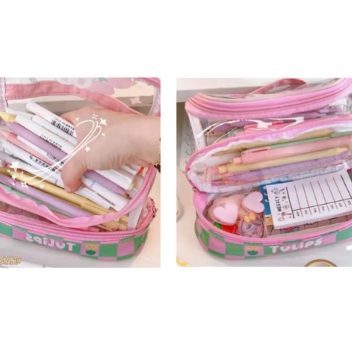 GENERICO - CARTUCHERA  NECESER DOBLE COMPARTIMENTO KAWAI ROSADO