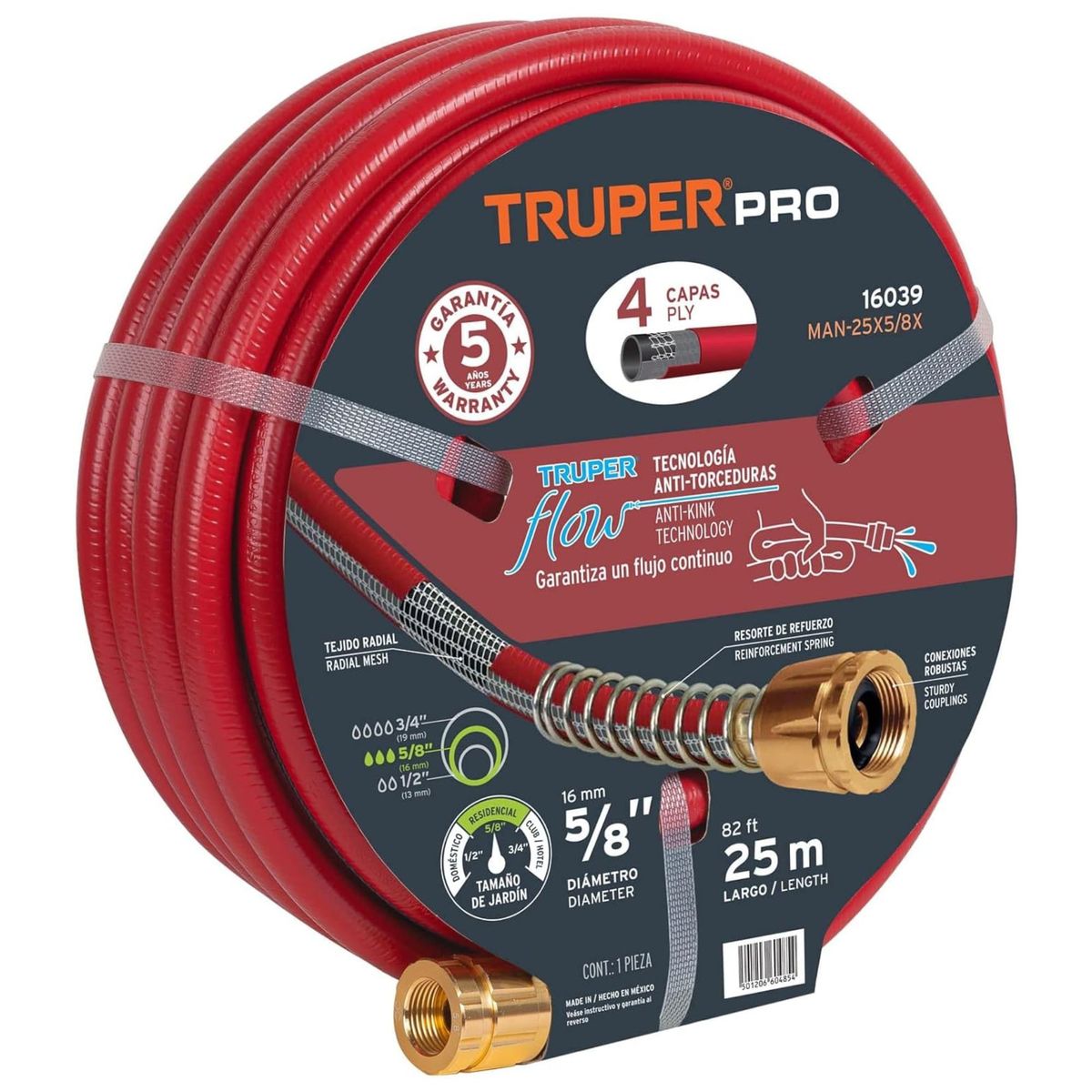 TRUPER - Manguera de riego 5/8" super reforzada 4 capas 25 m conectores metal
