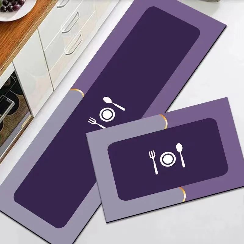 GENERICO - Alfombras antideslizante de cocina 2 piezas morado 40*60cm y 40*120cm
