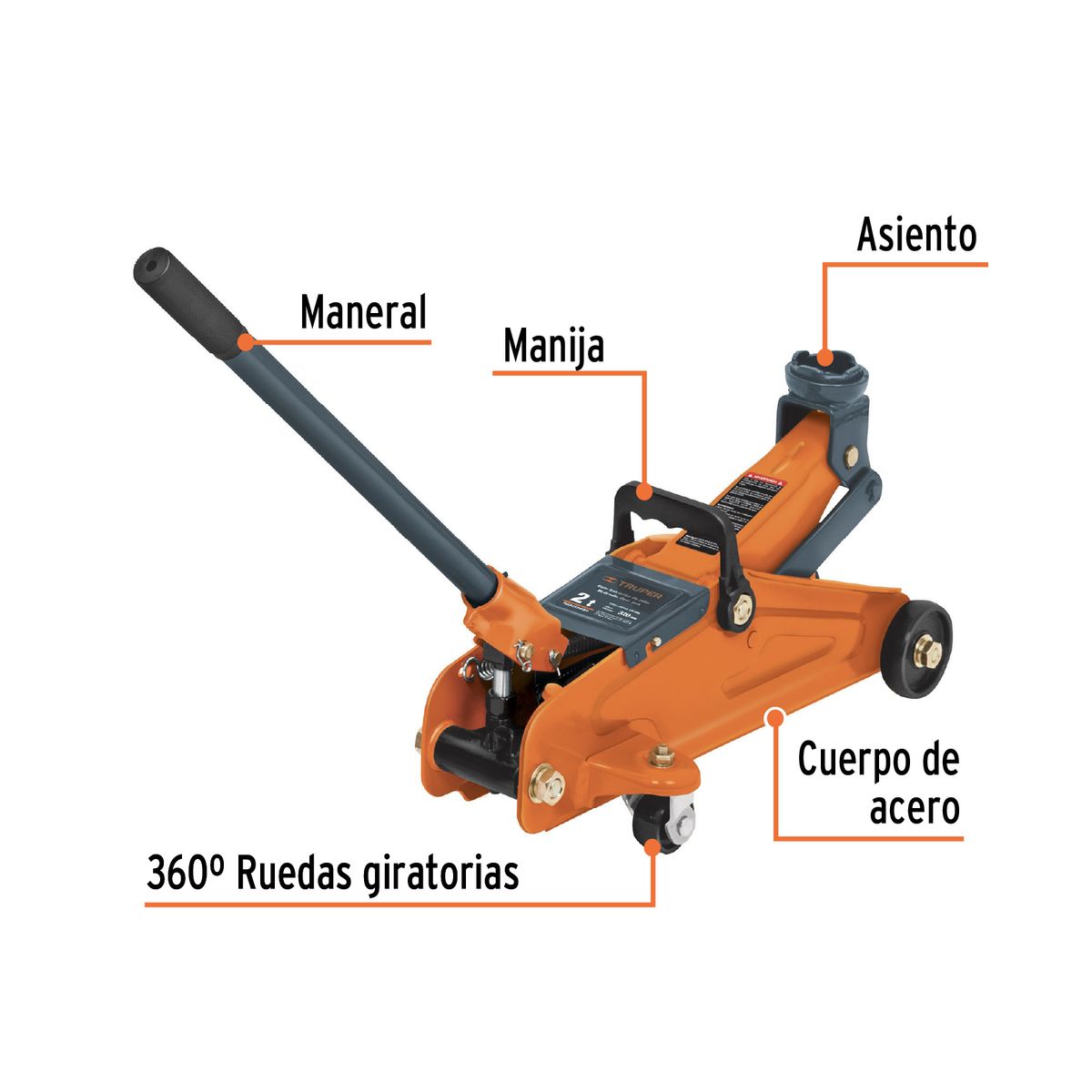 TRUPER - Gato hidráulico de patín, 2t, 30 movimientos COD 14944 Truper