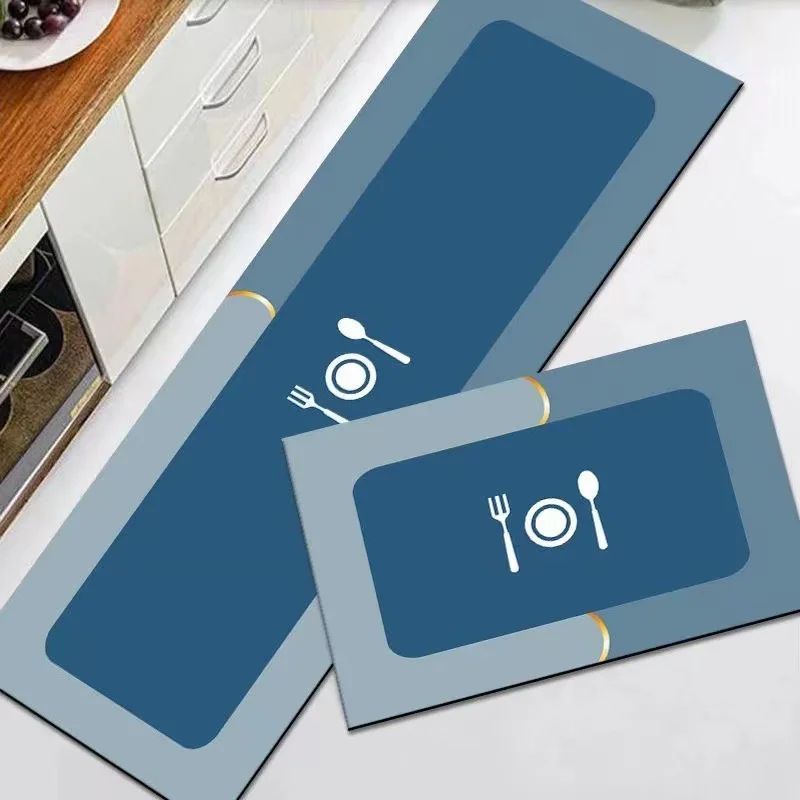 GENERICO - Alfombra antideslizante de cocina 2 piezas azul acero 40*60 y 40*120cm