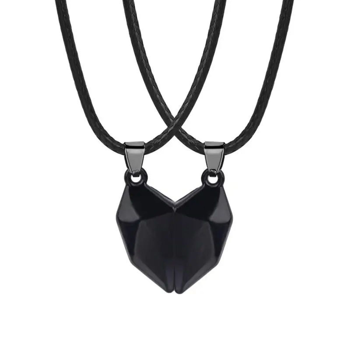 GENERICO - Collar doble corazón negro con imán para parejas o mejores amigos
