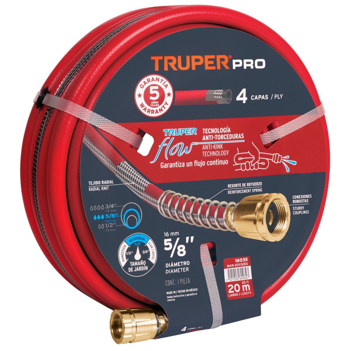 TRUPER - Manguera de riego 5/8" super reforzada 4 capas 20  m conectores metal