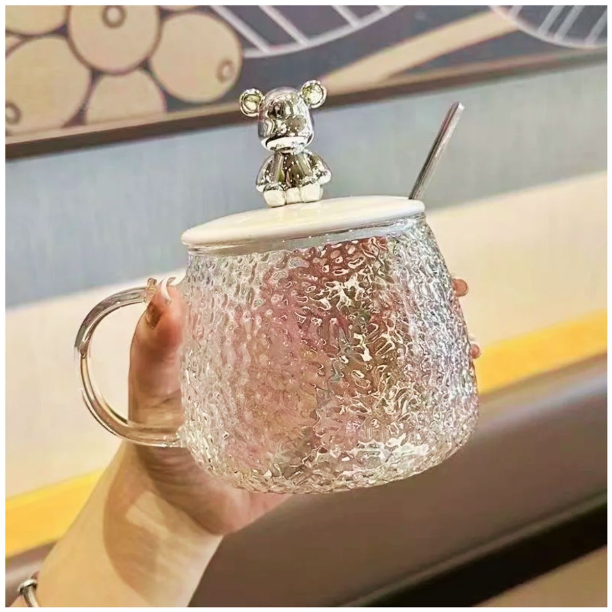 INSPIRA MARKET - Taza de vidrio con diseño oso