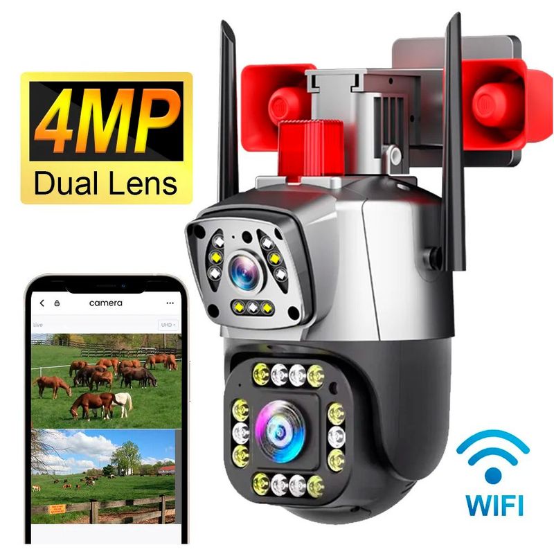 GENERICO - Camara Seguridad IP Wifi PTZ Doble Lente 360 Exterior Vigilancia Sirenas Alarma