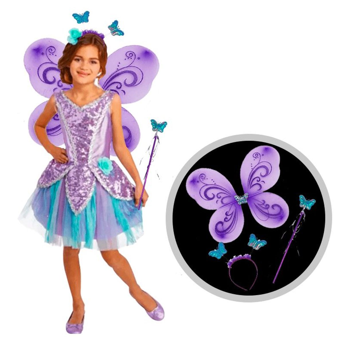 GENERICO - Alitas Mariposa Incluye  Alita- Diadema - Varita  Lila